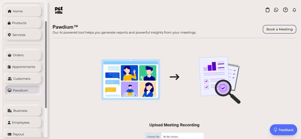 Petville Pawdium AI meeting insights tool