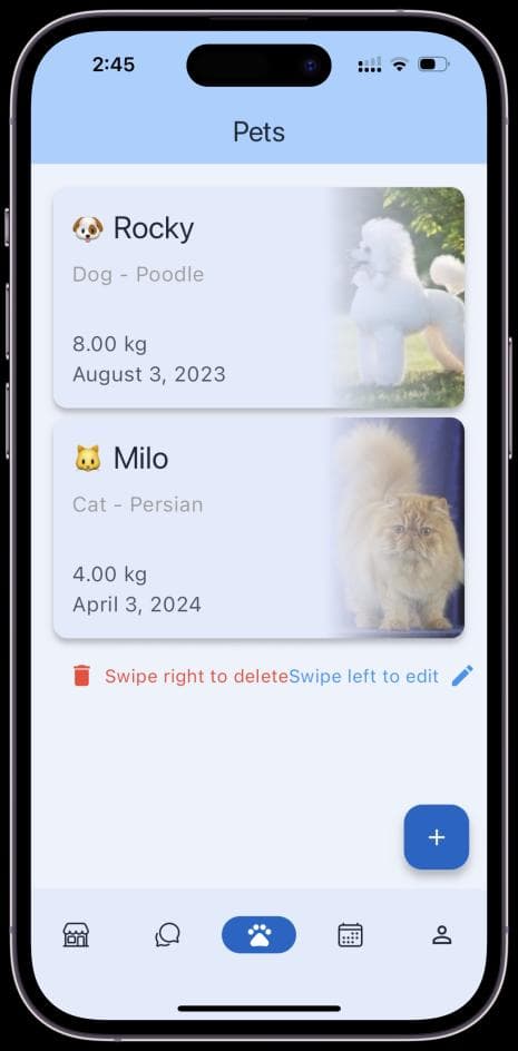 Petville mobile app home with pet services