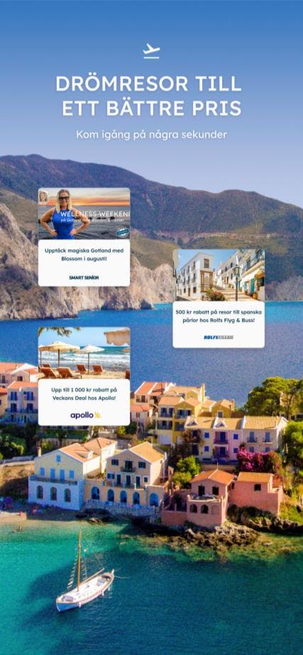 SmartSenior mobile app travel deals onboarding screen
