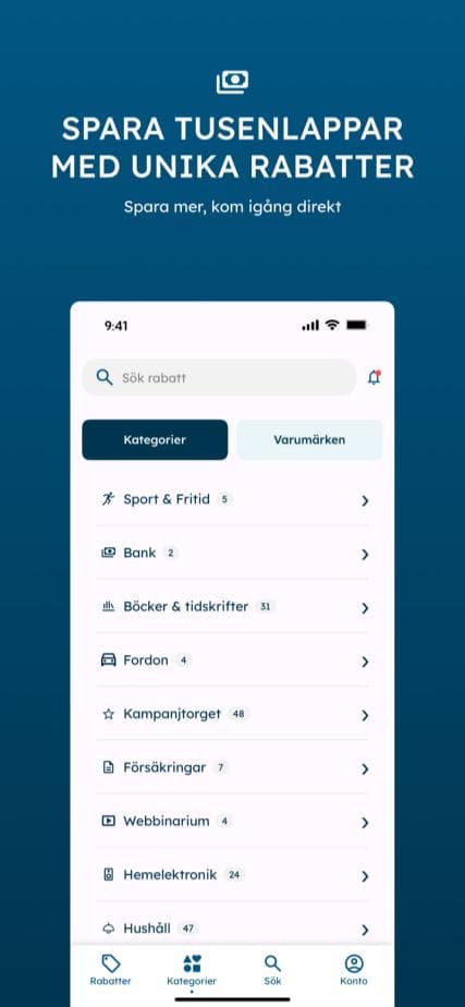SmartSenior mobile app discount categories screen