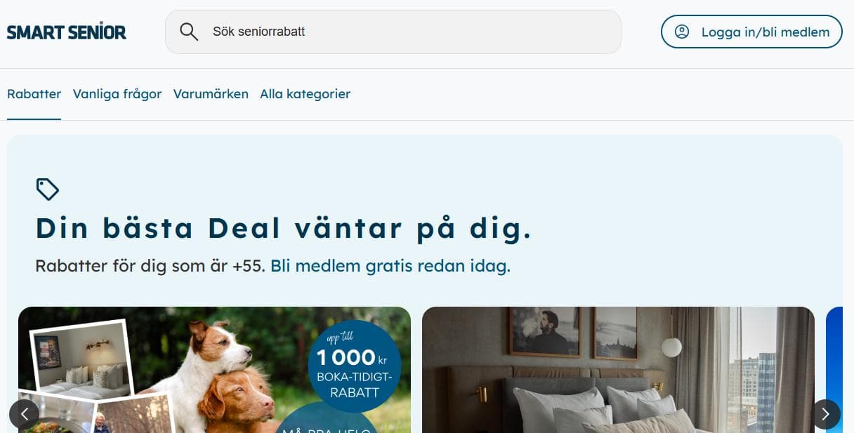 SmartSenior web application homepage with deals for seniors
