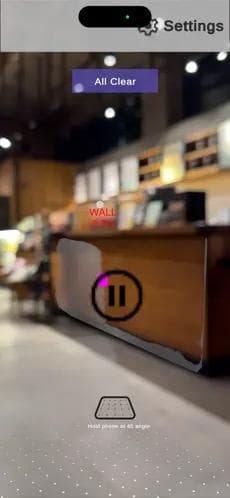 Strider app detecting a wall through the camera